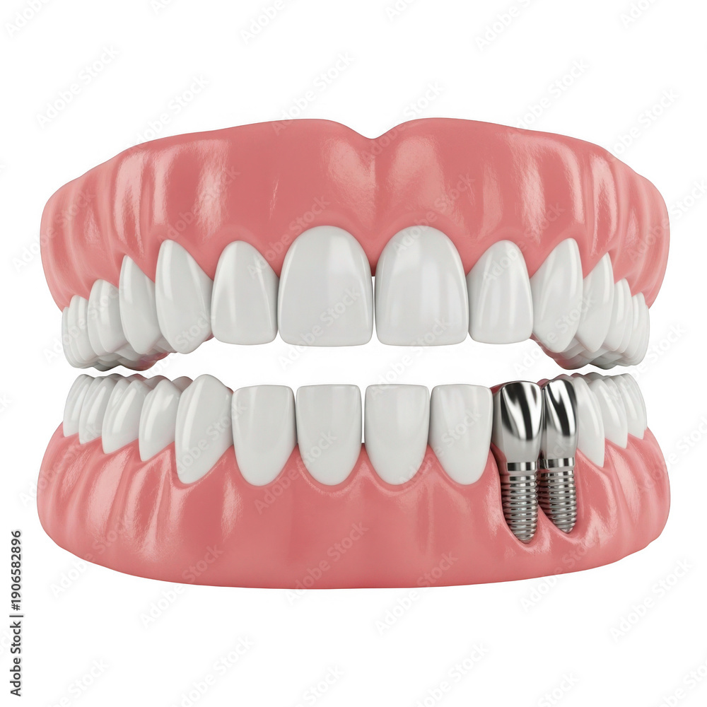 Fototapeta premium Realistic denture set with dental implants isolated on transparent background