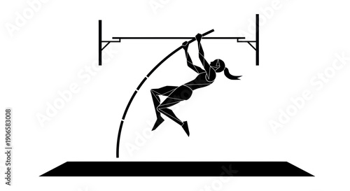 Athlete pole vaulting over bar, dynamic action silhouette, track and field sport