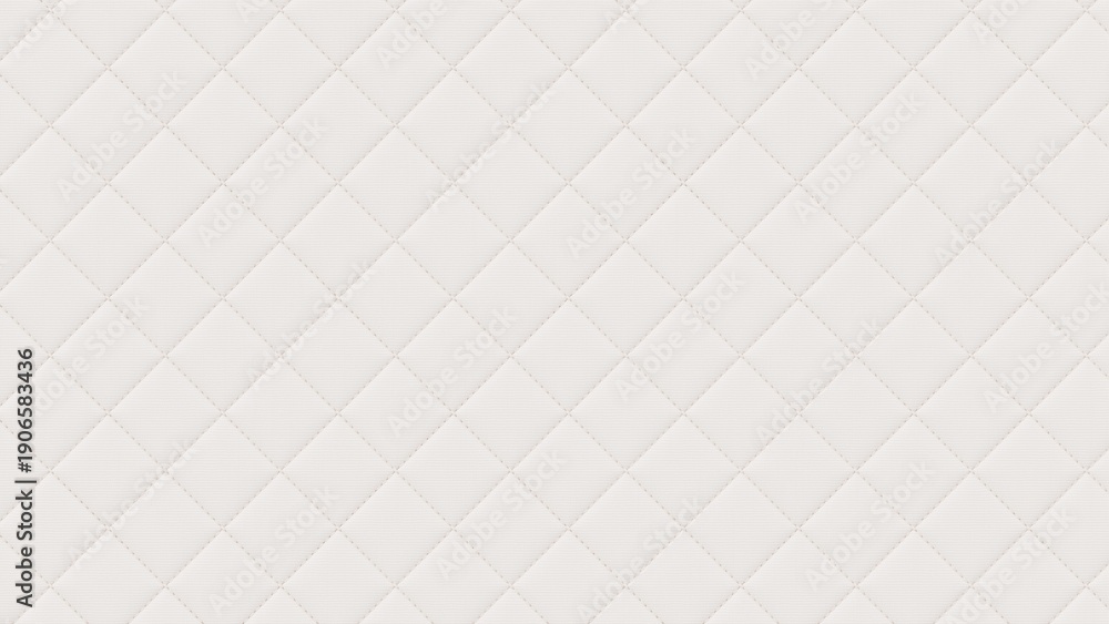 Fototapeta premium White quilted leather texture background with diamond geometric stitching pattern. 3D rendering illustration