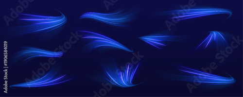 Abstract neon spirals twist with dynamic speed. Bright luminous trails pulse in all directions. Futuristic concept for digital backgrounds. 