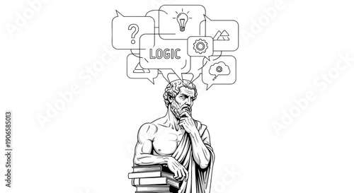 Ancient Philosopher Thinking Logic, Idea, Question, Gears, Brain