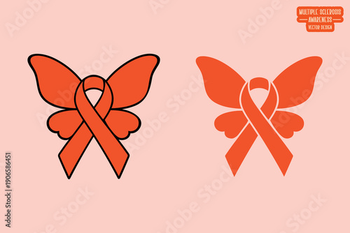 Minimalist MS Butterfly Ribbon Vector for Multiple Sclerosis Awareness, Creative Healthcare Solutions, Medical Research Support, and Chronic Disease Hope Nature Inspired Graphic