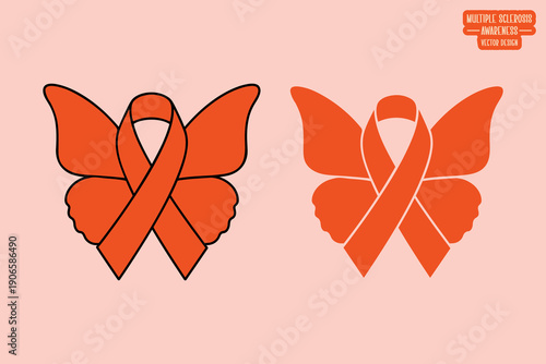 Bold MS Awareness Butterfly Vector for Multiple Sclerosis Support, Medical Health Advocacy, Chronic Illness Community Strength, and Neurological Research Charity Illustration
