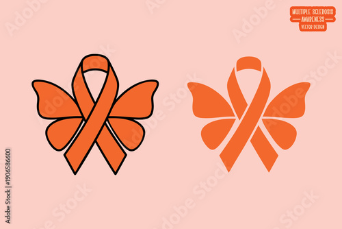 MS Support Butterfly Ribbon Vector for Multiple Sclerosis Awareness Month, Healthcare Charity Fundraising, Neurological Disease Solidarity, and Patient Care Creative Graphic Design
