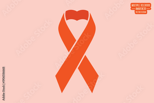 Solid Orange MS Support Ribbon Vector for Multiple Sclerosis Awareness Month, Healthcare Charity Symbol, Patient Advocacy Sign