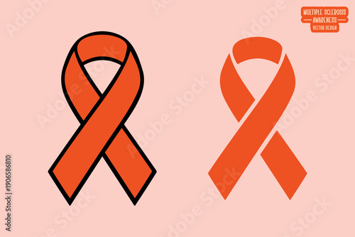 Awareness Ribbon, Outline MS Awareness Ribbon Vector Set with Black Stroke for Multiple Sclerosis Support, Healthcare Advocacy, Medical Research Symbol, and Chronic Illness Solidarity Illustration