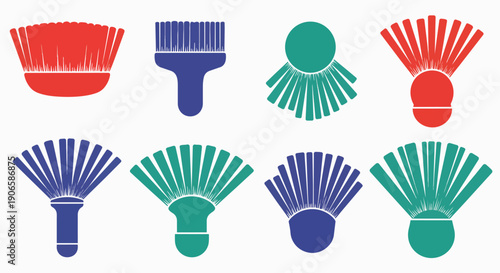 Colorful abstract vector brush shapes beauty art tools collection applicator cosmetic painting cleaning drawing graphic design