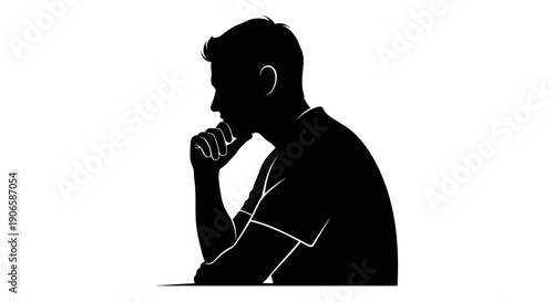 Silhouette of a man thinking, deep in thought, contemplating a decision.