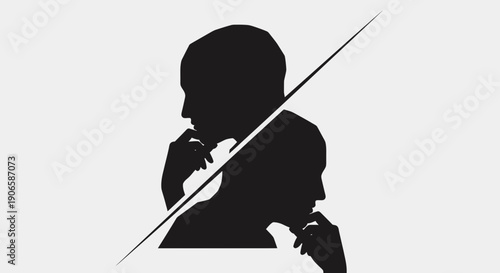 Split Silhouette of a Person Thinking, Representing Duality and Contemplation