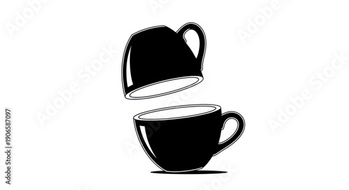 Surreal Black Coffee Cups Floating, Illusion, Minimalist