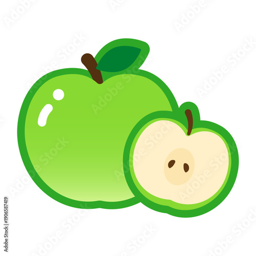 ジューシーで可愛い青りんごのイラスト