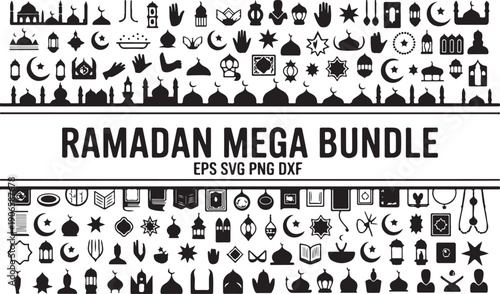 Ramadan Mega Bundle Black Icons and Silhouettes Collection vector illustration