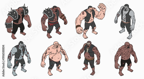 Cartoon zombie monster characters RPG game assets fantasy horror undead mutant ogre brute villain