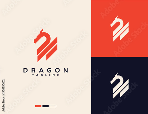 Simple dragon illustration logo with a combination of lines