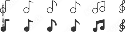 music note black black line icons set vector illustration design collection 