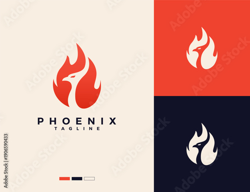 Simple phoenix logo in red flames. Phoenix logo