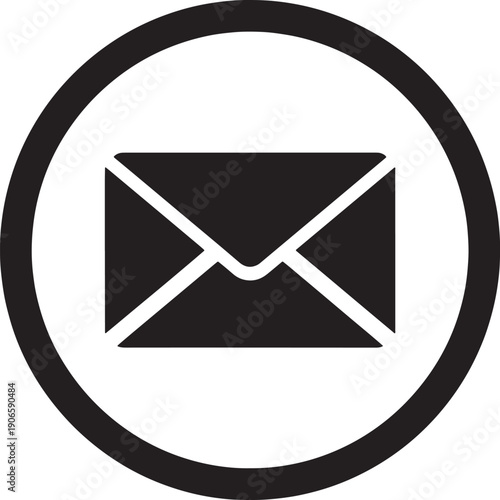  Simple black and white icon of a closed envelope inside a circular border, representing email, communication, and messaging services.