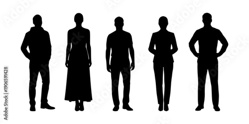 People silhouette vector set. Human group and crowd collection. Minimal black style. Isolated on white background.