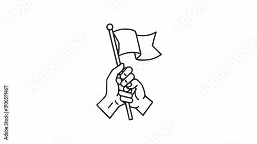 Bild auf Leinwand Hand Holding Small Flag Symbol.