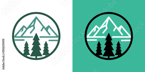 Mountain logo silhouette. Outdoor adventure icon symbol design. Minimalist line art style. Isolated on white background.