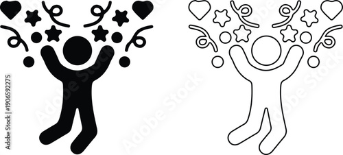happy people black black outline icon set vector illustration design 
