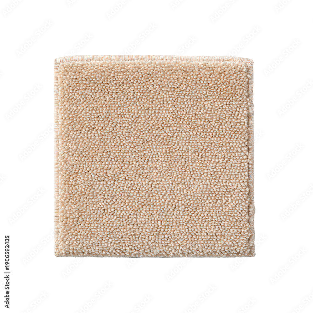 Fototapeta premium Close up of a beige carpet swatch showing its soft texture and neutral color.
