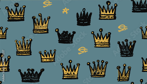 Background of planes flying over rough skyscrapers with childlike drawings, vector art.