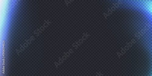 Camera leak effect in blue color on transparent background, film camera filter, light overlay effect for old vintage frame. Lens degrade with neon cyan color, prism vector illustration.