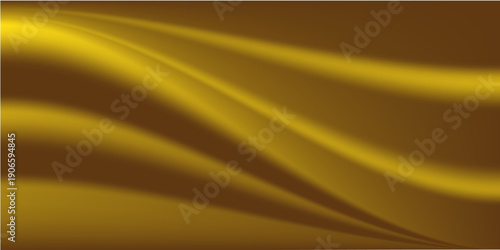 Gold drapery silk fabric luxury background. Yellow abstract satin cloth vector texture pattern. Smooth shiny drape material curtain. Elegant golden curve motion image realistic horizontal design.