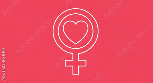 Female symbol with heart on pink background representing love and feminism in a simple modern design