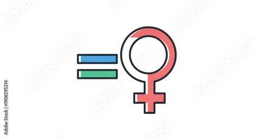 Female gender symbol with equal sign on white background representing feminism and equality