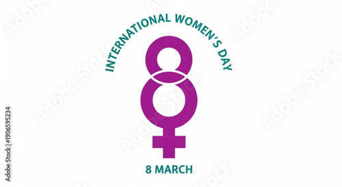 International women's day logo with purple symbol and green text on white background march 8th
