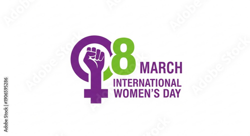 International women's day logo with purple and green colors on white background march 8th symbol
