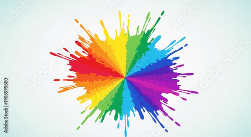 Vibrant rainbow paint splatter on white background colorful artistic design element for creative projects and presentations