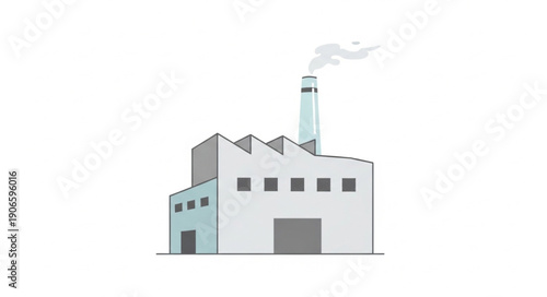 Industrial factory building with smoking chimney producing pollution and manufacturing goods.