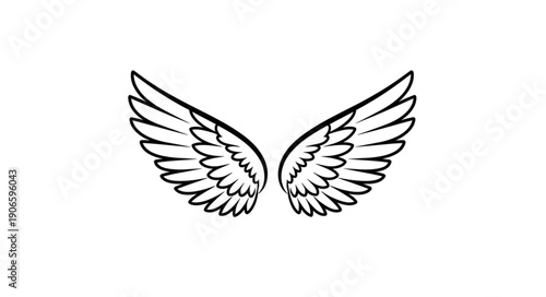 Pair of Elegant Hand Drawn Angel Wings Illustration.