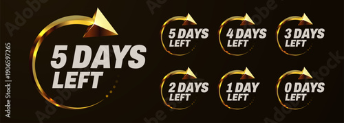 Elegant Golden Countdown Timer Set Days Left. Ideal for website promotions, sales, and event notices. Vector illustration.