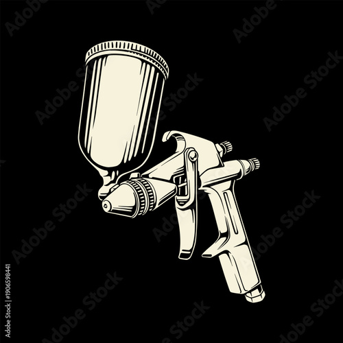 Vintage Industrial Paint Spray Gun Tool Vector Illustration for Automotive and Workshop Design