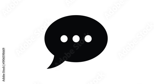 A simple black speech bubble icon with three white ellipses inside