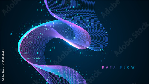Particles dynamic line flow. Big data code representation. Data connection speed line. Futuristic network representation. Graphic concept for your design