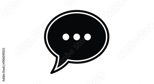 Black speech bubble icon with three white dots isolated on white