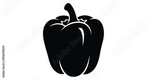 A simple black silhouette of a bell pepper on a white background