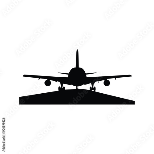 plane taxiing on runway silhouette vector illustration, Modern airplane taking off from runway silhouette vector illustration design for travel and aviation graphics