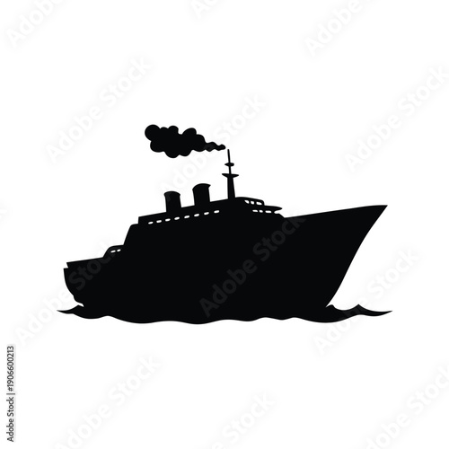 ship in fog silhouette silhouette vector illustration, Vintage steam-powered cruise ship sailing on calm ocean waves silhouette vector illustration