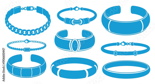 Collection of blue bracelet illustrations in various styles and designs