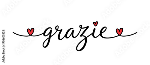 Grazie handwritten calligraphy with red hearts
