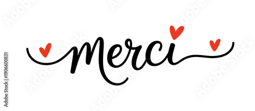 Merci hand lettering with red hearts