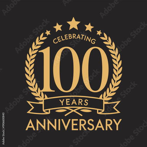 Celebrating 100 Years Anniversary Golden Emblem on Black Background
