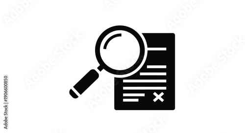 Magnifying glass examining document with check marks and an x