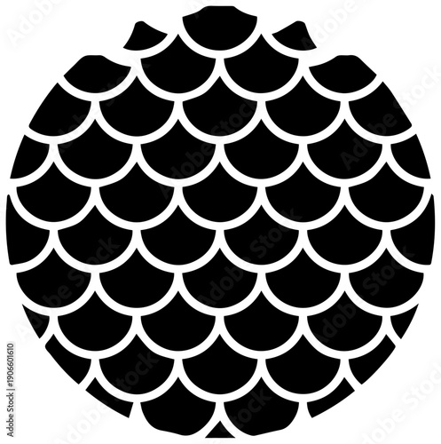 Black filled icon of a scalloped roof tile pattern on white background